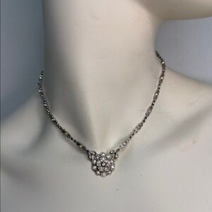 Sparkly Silver Floral Necklace 15 inches